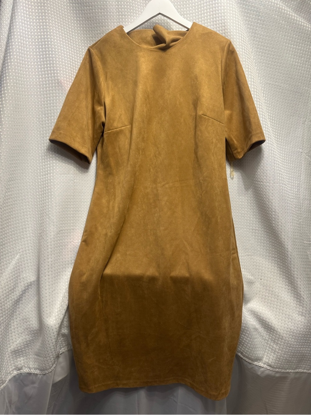 Anne Klein Camel Suede-Effect Short Sleeve Shift Dress